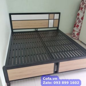 Giường ngủ dành cho người lớn - Giường sắt hộp gắn gỗ MDF siêu đẹp 4