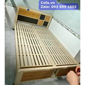Giường sắt ốp gỗ siêu đẹp 4